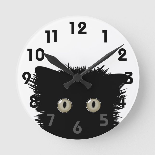 Ronde Horloge de chat noir Yikes (Recto)