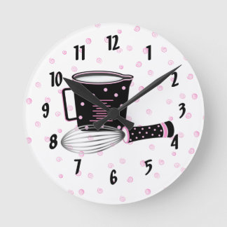 Ronde Horloge de cuisine rose et noire
