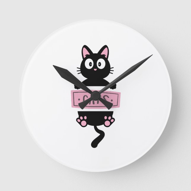 Ronde Horloge de design de chat de dessin animé (Recto)