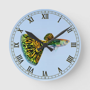 Ronde Horloge de fantaisie de poissons de guppy de peau