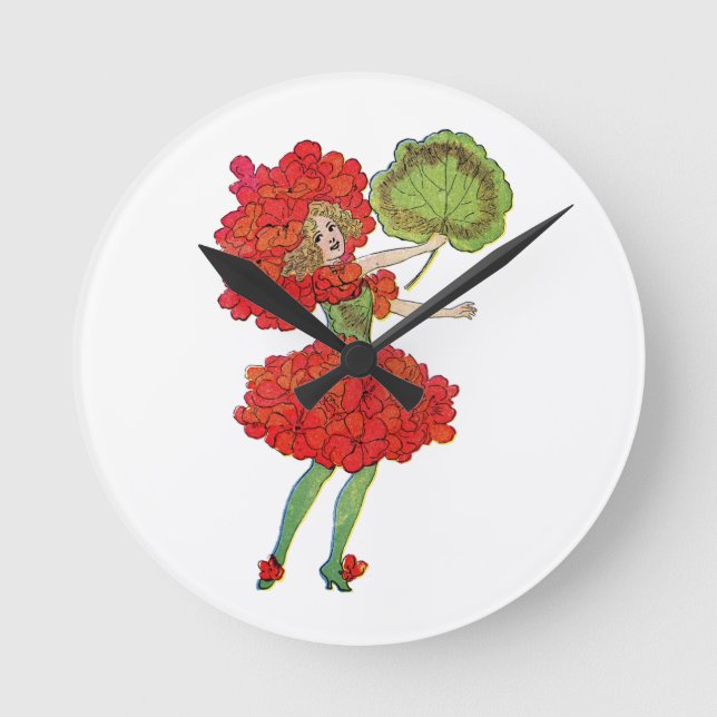 Ronde horloge de fleur de géranium rouge (Recto)
