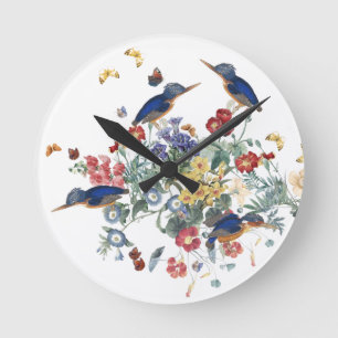 Ronde Horloge de jardin de fleurs d'oiseaux de