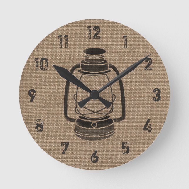 Ronde Horloge de la lanterne à huile inspirée par Burlap (Recto)