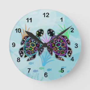 Ronde Horloge de la tortue de mer mosaïque