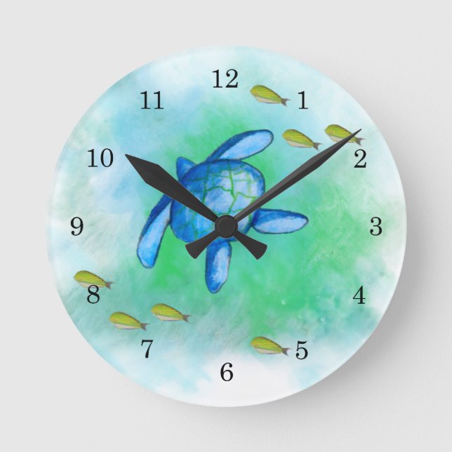 Ronde Horloge de la tortue marine aquarelle (Recto)