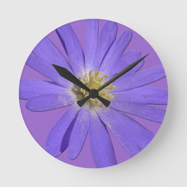 Ronde Horloge de marguerite Bleu Fleur Clock (Recto)