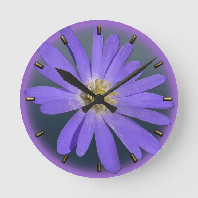 Ronde Horloge de marguerite Bleu Fleur Clock (Recto)