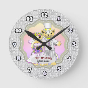 Ronde Horloge de mariage de chat mariée et marié