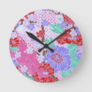 Ronde Horloge de motif de Sakura de Japonais