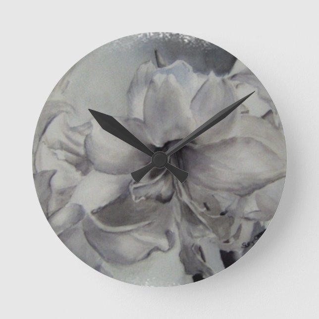 RONDE HORLOGE DE MUR AMARYLLIS NOIR ET BLANC (Recto)