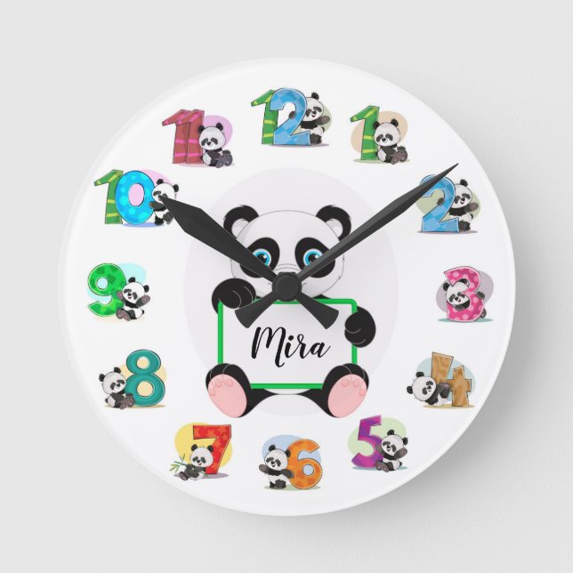 Ronde Horloge de panda de pépinière personnalisée (Recto)