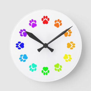 Ronde Horloge de Pawprint d'arc-en-ciel