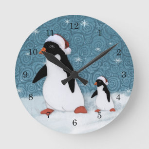 Ronde Horloge de pingouins de Père Noël