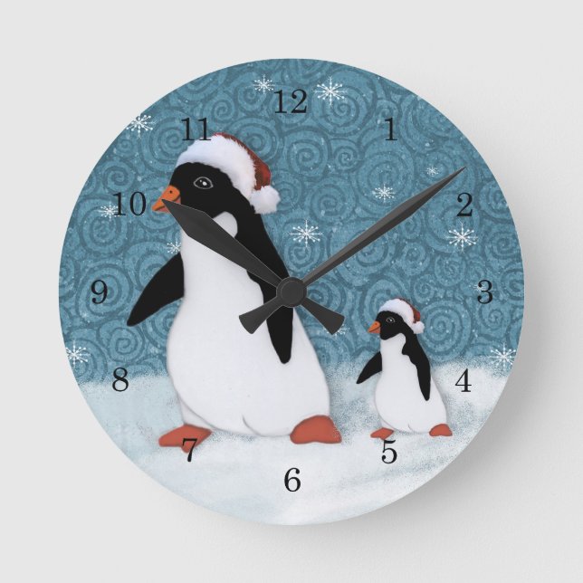 Ronde Horloge de pingouins de Père Noël (Recto)