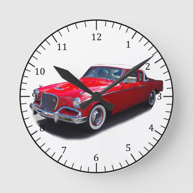 Ronde horloge de voiture rouge classique 1956 (Recto)
