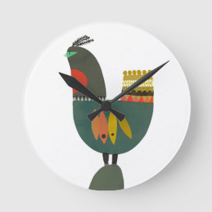 Ronde Horloge décorative motif oiseau coloré