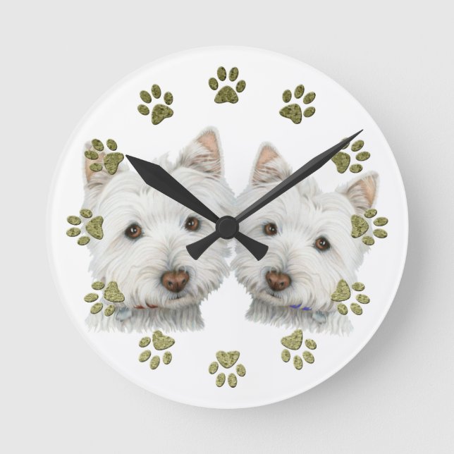 Ronde Horloge des chiens Westie mignons (Recto)