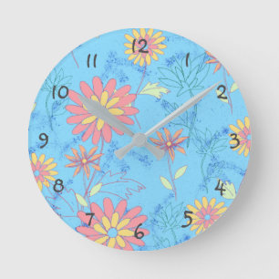 Ronde Horloge des fleurs bleu clair
