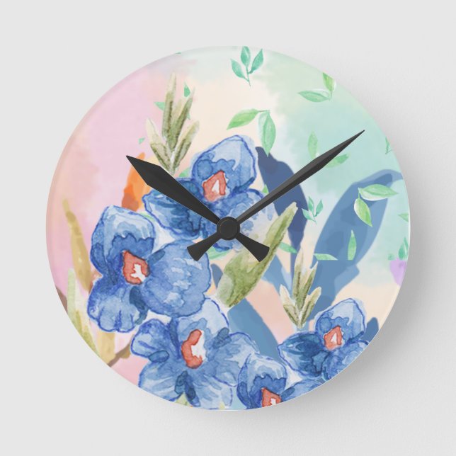Ronde Horloge des fleurs d'aquarelle (Recto)
