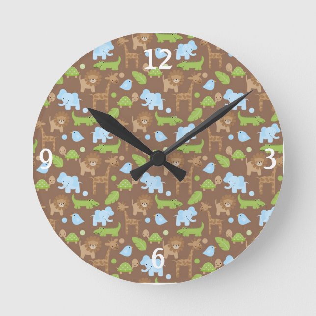 Ronde Horloge douce de crèche d'animaux de jungle de (Recto)