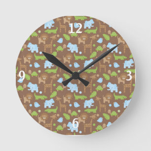 Ronde Horloge douce de crèche d'animaux de jungle de