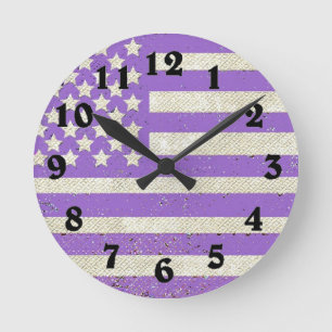 Ronde Horloge drapeau américain mauve grunge