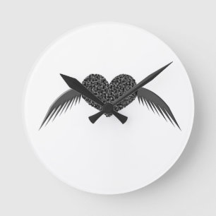 Ronde Horloge du mur de coeur gothique à ailes