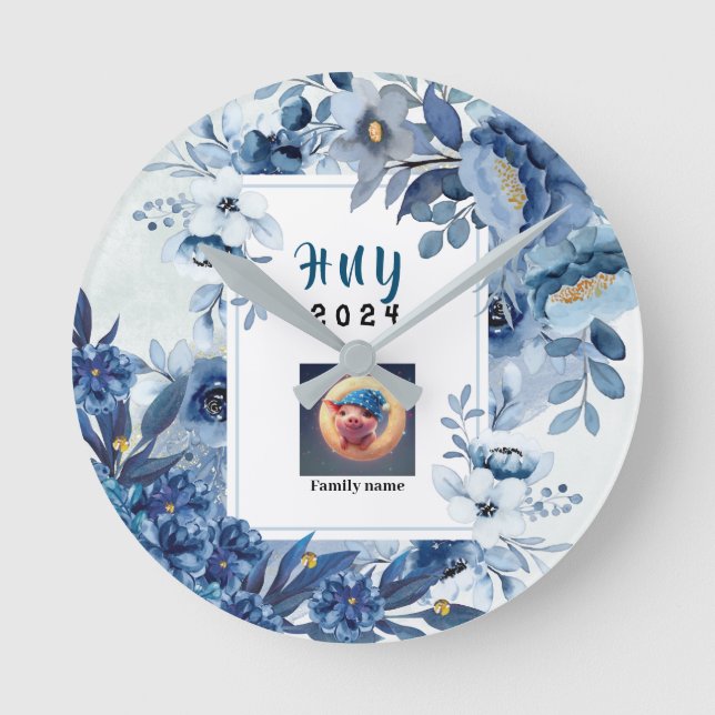 RONDE HORLOGE DU MUR EN BLEU ET BLANC (Recto)