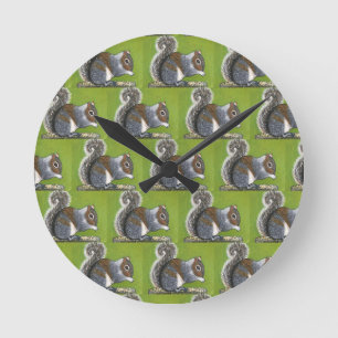Ronde Horloge Écureuil Gris