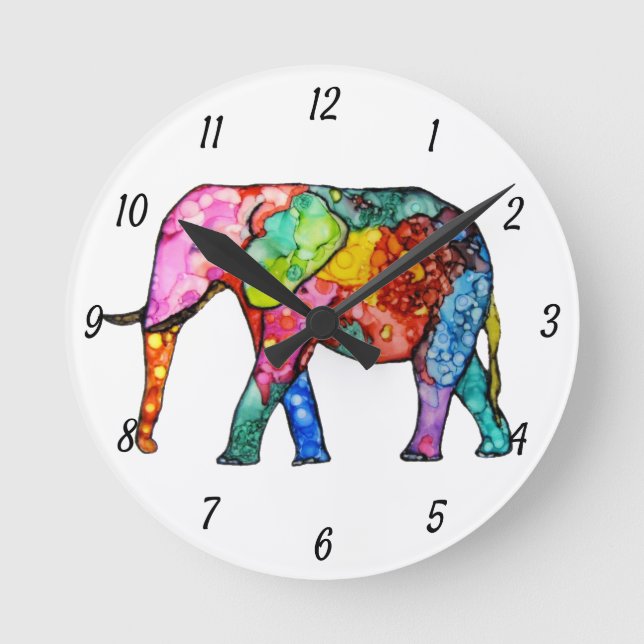 Ronde Horloge Eléphante mignonne et colorée (Recto)