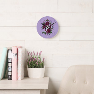 Ronde Horloge en Acrylique Bouquet de Violettes