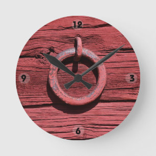 Ronde Horloge en bois rouge rurale rustique d'anneau de