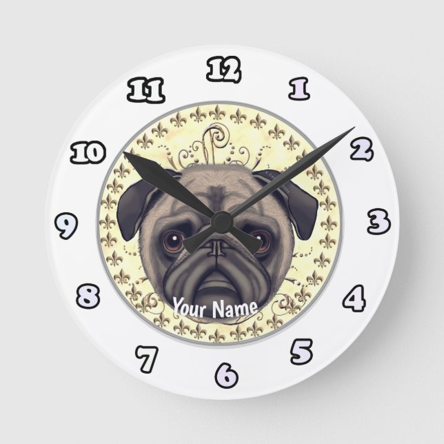 Ronde Horloge Fleur De Lis Pug (Recto)