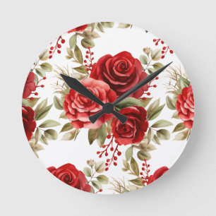 Ronde Horloge florale Fleurs Roses Rouges Chic