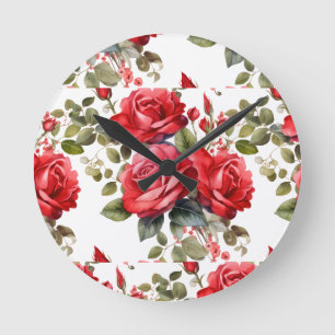 Ronde Horloge florale Fleurs Roses Rouges Chic
