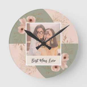 Ronde Horloge florale personnalisée "Meilleure maman jam