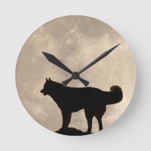 Ronde Horloge Husky Cadeaux Décor Pleine lune Horloge mu