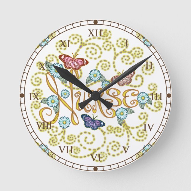 Ronde Horloge Infirmière papillon  (Recto)