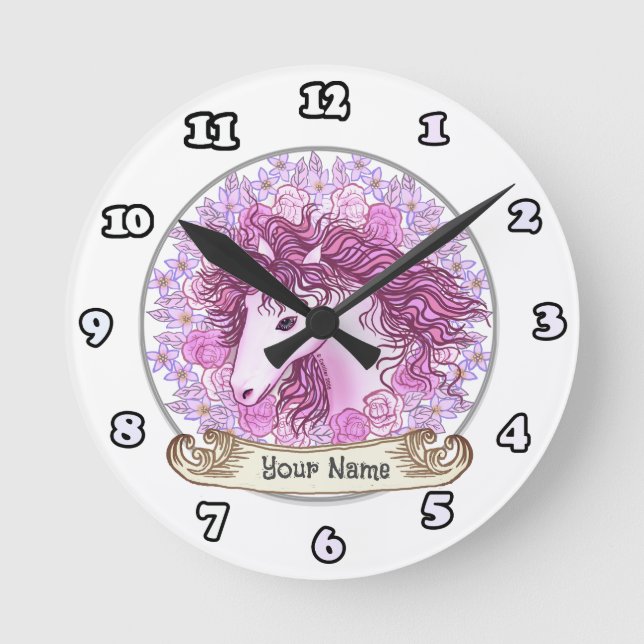 Ronde Horloge licorne alpha florale (Recto)