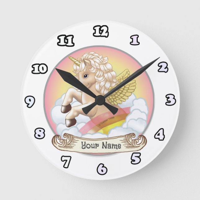 Ronde Horloge Licorne Arc-en-ciel bébé (Recto)