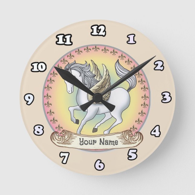 Ronde Horloge Licorne blanche Pégase (Recto)