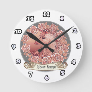 Ronde Horloge licorne Roses Vintage