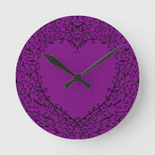 Ronde Horloge Mariage gothique du coeur mauve et noir