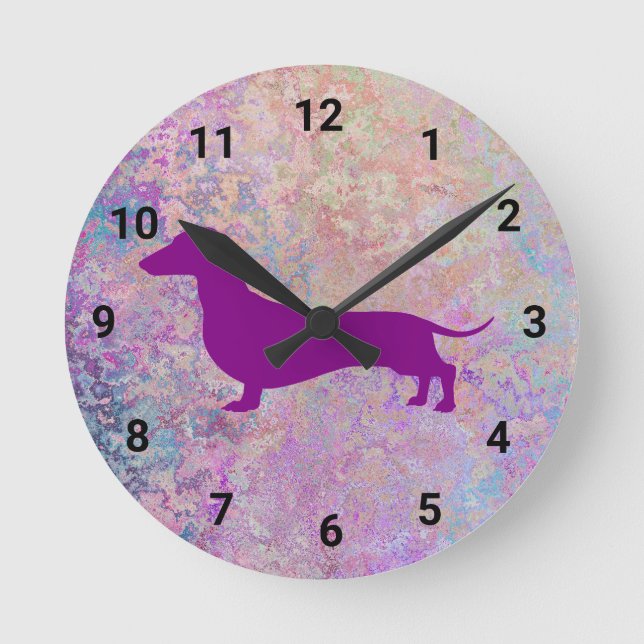 Ronde Horloge mauve en marbre pastel Dachshund (Recto)