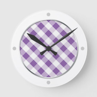 Ronde Horloge mauve et blanche En vichy Motif