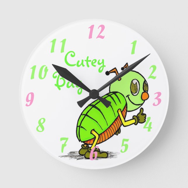 Ronde Horloge mignonne du mur de bogues (Recto)