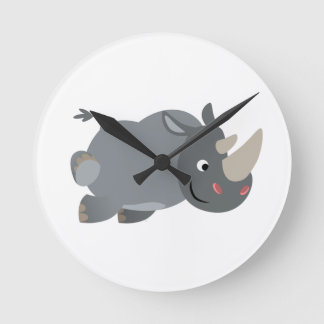 Ronde Horloge mignonne du mur du rhinocéros de chargemen