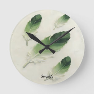 Ronde Horloge moderne à plume verte 3D avec nom personna
