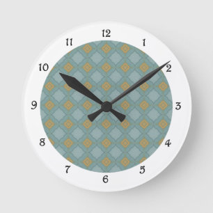 Ronde Horloge Motif à carreaux bleu et or