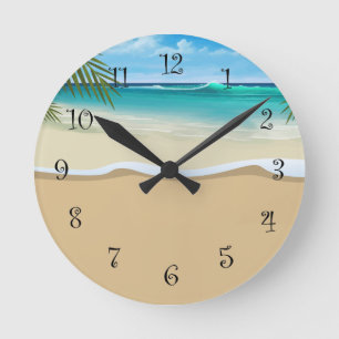 Ronde Horloge Mur Acrylique Côtière De Plage Tropicale